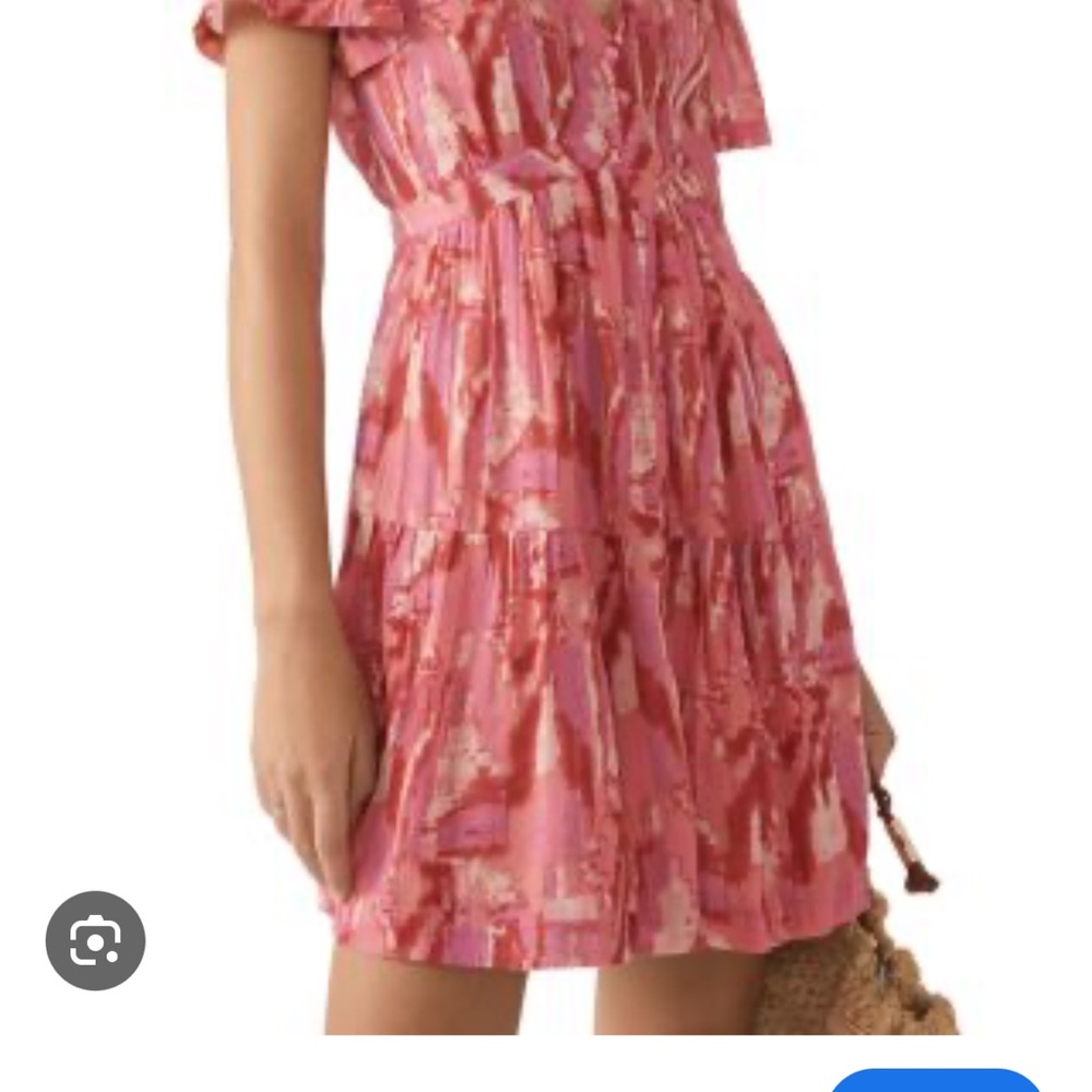 ba&sh Pink and Red Abstract button down Talita Mini Dress